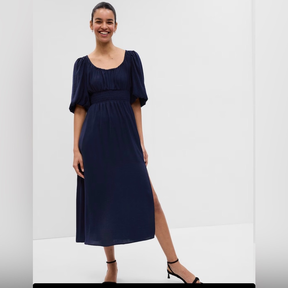GAP Navy Blue Maxi Dress with Puff Sleeves